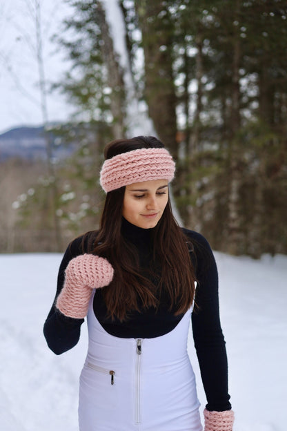 Duo bandeau et mitaines tricotés à la main - gibou.ca