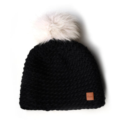 Tuque tricotée à la main - pompon renard norvégien recyclé - gibou.ca